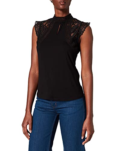 Morgan Women's Tshirt empiècement Dentelle DSIN T-Shirt, Schwarz (Noir Noir), Small (Herstellergröße: TS)