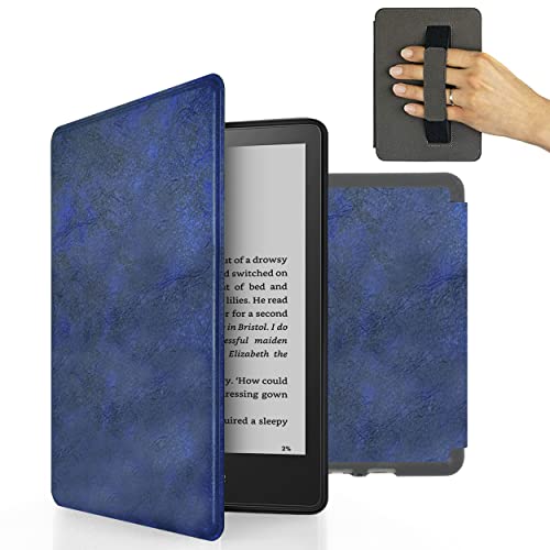 MyGadget Kunstleder Hülle für Amazon Kindle Paperwhite 11 .Generation (ab 2021-6, 8 Zoll) mit Handschlaufe & Auto Sleep/Wake Funktion in Dunkel Blau