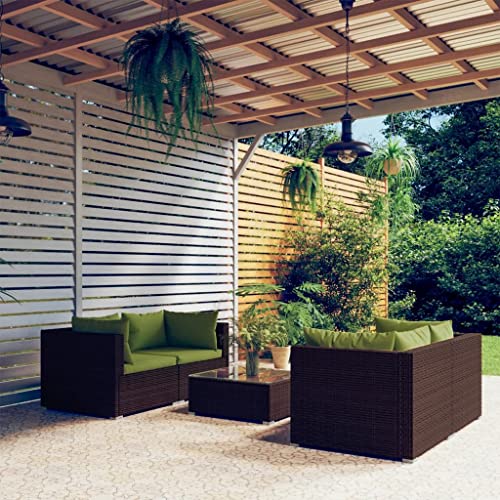 ZQQLVOO Lounge Sessel Terrassenmöbel Terassenmöbel Außen5-tlg. Garten-Lounge-Set mit Kissen Poly Rattan Braun