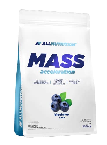 ALLNUTRITION Mass Gainer Pulver 20% Proteingehalt - Drei Kohlenhydratarten für Muskelwachstum Bodybuilding Energie Fitness - 3000 g Blaubeere
