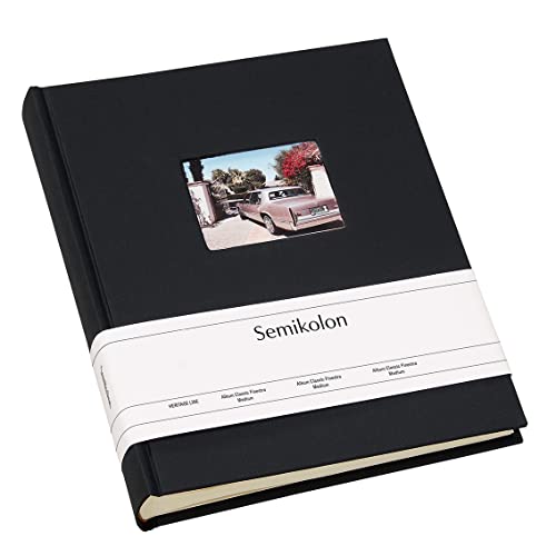 Semikolon (360190) Fotoalbum Medium Finestra Black (Schwarz), 80 S. cremew.Fotokarton, Pergaminpapier, Fenster für Titelbild