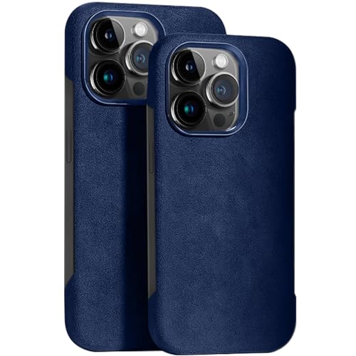 LOXO CASE Alcantara Hülle für iPhone 15/15 Pro/15 Pro Max, Rahmenloses Design, Handgefertigte, Klassisch-Elegante, Vollständig Umwickelte Wildlederhülle, Kompatibel mit MagSafe,Blue,15 Pro