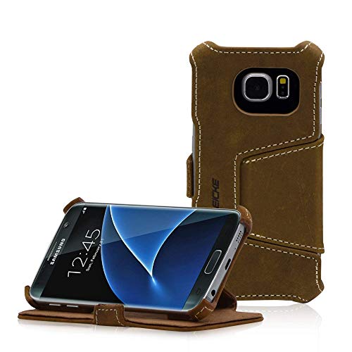 Manna Handyhülle, kompatibel mit Samsung Galaxy S7, Standfunktion, Kreditkartenfach, Case Cover für Smartphones, Leder Braun