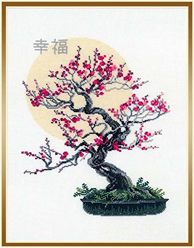 Riolis Stickbild-Set, Motiv Bonsai Sakura Wish von Wohlbefinden Multi Color, Kreuzstich