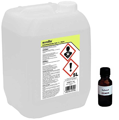 5 Liter Eurolite P (Profi) Nebelfluid + 30 ml Duftstoff Erdbeere, Smoke-Fluid, Nebel-Fluid-Flüssigkeit für Nebelmaschine (5 L Fluid -P- + Duft Erdbeere)