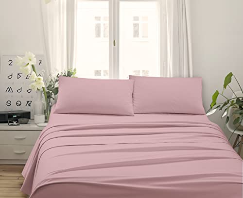 Made in Italy - Capri Komplette Bettwäsche für Einzelbett 3 Stück in Baumwolle – 1 bettlaken + 1 Spannbettlaken + 1 Kissenbezug 50x80 cm (Einzelbett, Puderrosa)