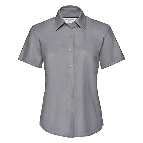Russell Collection Easy Care Oxford Bluse, Kurzarm M,Siblergrau