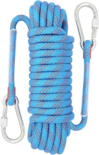 Kletterseil 10 mm Outdoor-Kletterseil, statisches Kletterseil, Baumkletter-Abseilseil, Nylonseil mit 2 Stahlhaken Nylon im Freien (Color : Blue)