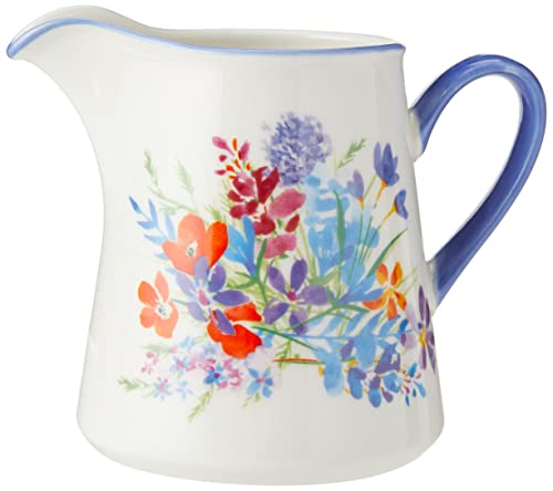 London Pottery Viscri Meadow Milchkännchen, Keramik, Mandel-Elfenbeinweiß/Kornblumenblau, 250 ml