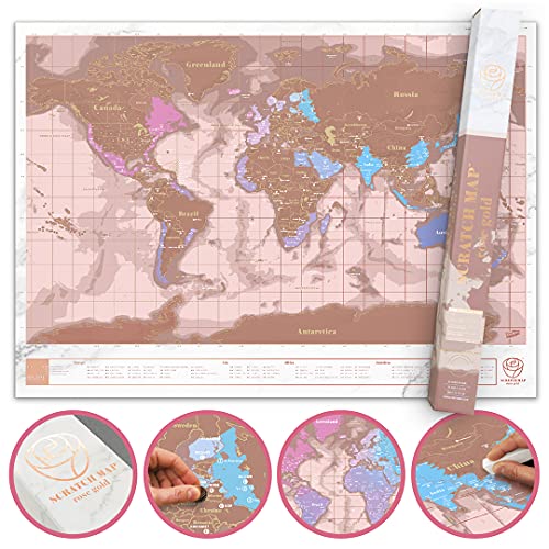 Weltkarte zum rubbeln Rubbel Weltkarte, Personalisiertes Weltrubbelkarten Poster, Premium Qualitäts Reisekarte mit Ländern, Hauptstädten und Staaten - Rosa