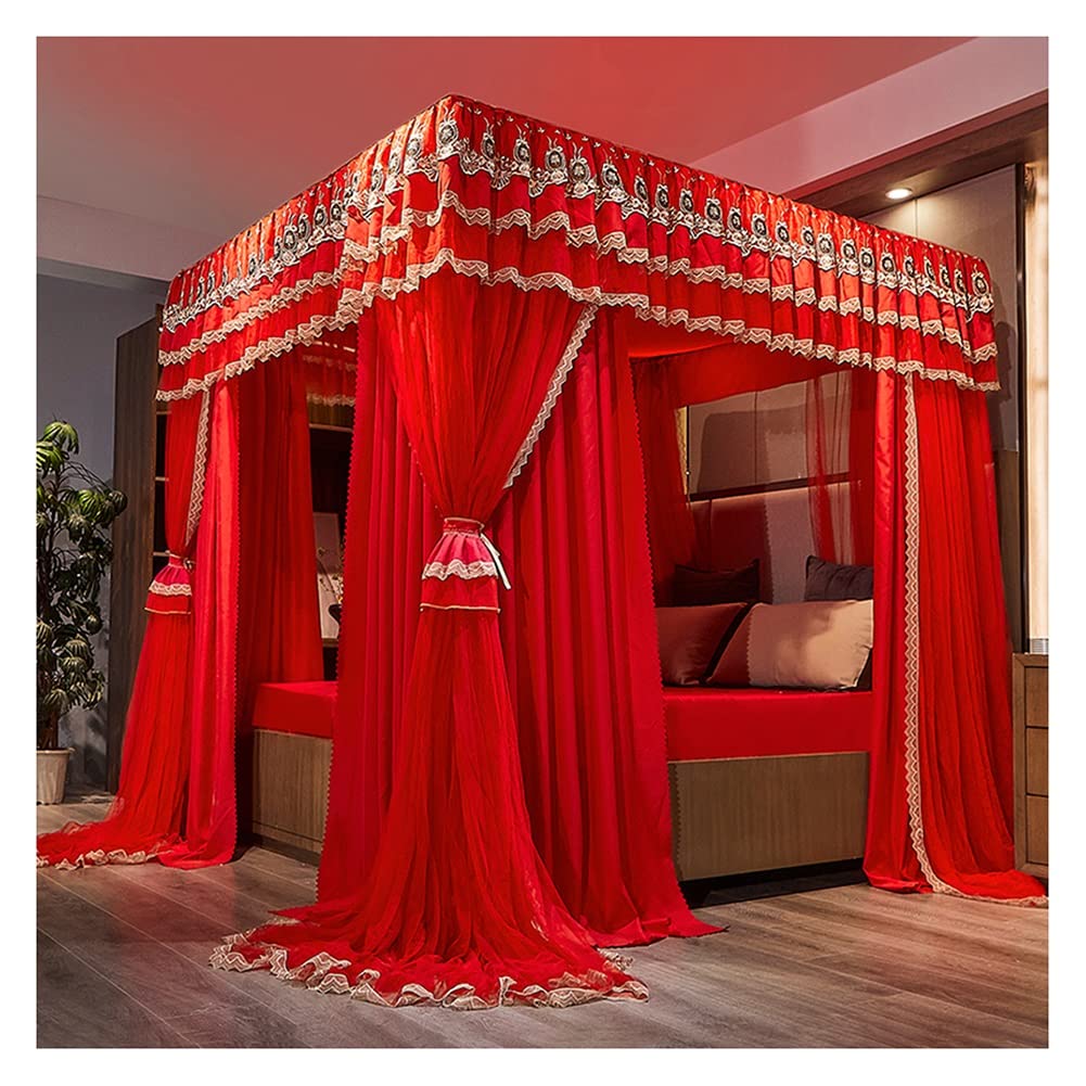 Betthimmel Four- Ecksäule Luxus-Palast-Bett-Baldachin, Vorhänge for Hochzeitsbettwäsche, Doppelschichtbettabdeckung Wird for Das 1, 5 M / 1, 8 M / 2m- Doppelbett Mit Einem Rahmen Verwendet