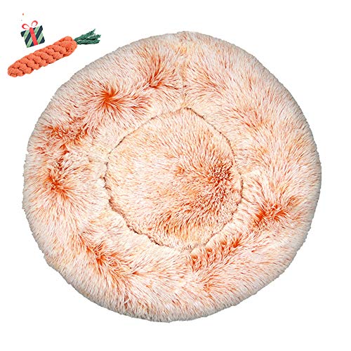 Fansu Hundebett rund Hundekissen Plüsch weichem Hundesofa rutschfest Base Katzenbett Donut Größe und Farbe wählbar (Farbverlauf orange,90CM)