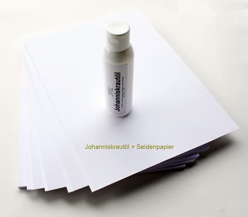 Set - 2x 250ml Johanniskrautöl + 200 Blatt Seidenpapier (37,5 cm x 50,0 cm) für Dorn Methode/Breuß Massage