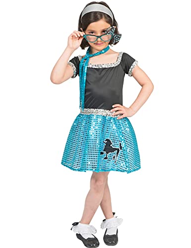 50er Jahre Party Kostüm "Sweety Lou" für Mädchen - Blau | Show Glitzerkleid mit Pudel (104)
