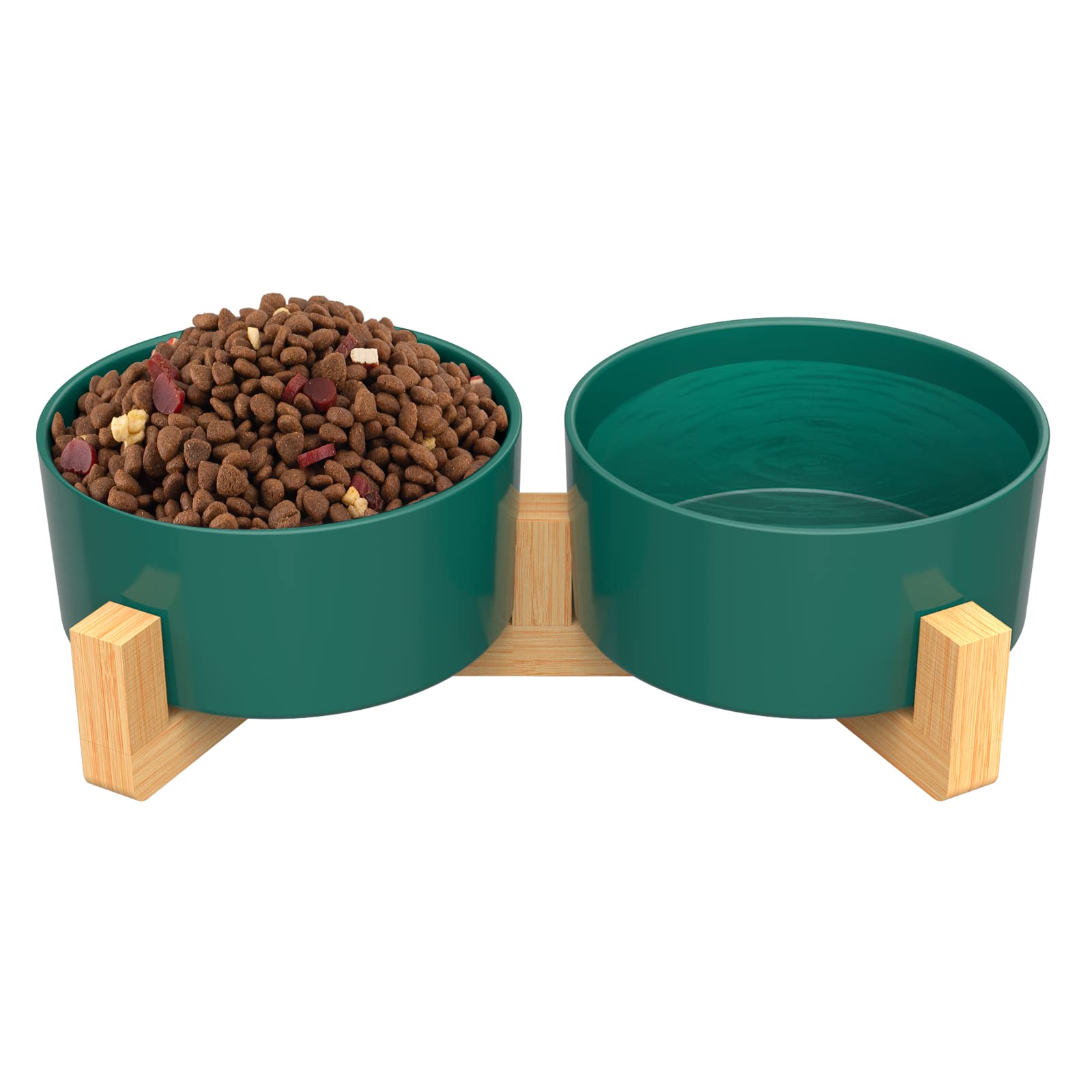 AirCover Keramiknapf für Hunde und Katzen mit Bambusständer, rutschfestes Haustier-Diner-Set, Futternapf oder Wassernapf für kleine, mittelgroße Hunde und Katzen (3,4 Tassen, Doppelbett, grün)