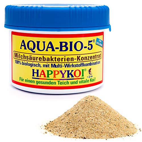 AQUA BIO 5 Milchsäurebakterien Pulver, probiotische Filterbakterien für Koiteich, Teich und Gartenteich, unterstützen die Nitrifizierung, bauen Algen und Schlamm ab. Der Rundum-Schutz für Koi und Teich. (500 ml)