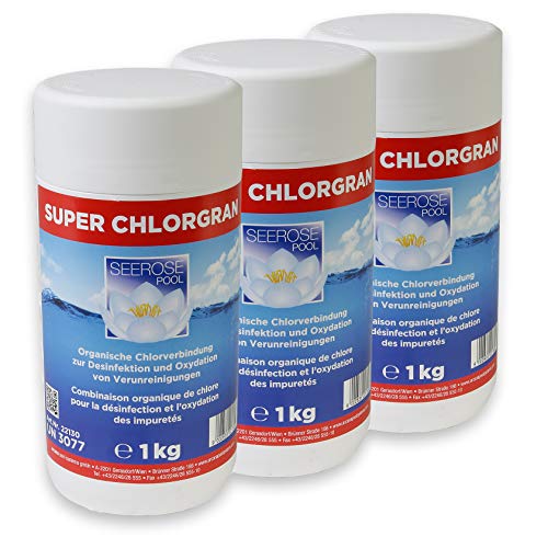 Seerose Super Chlor Granulat 3 kg organisch Desinfektion Erstbefüllung Algenbefall Stoßchlorung Schnellchlorung Wasserpflege Pool Schwimmbecken