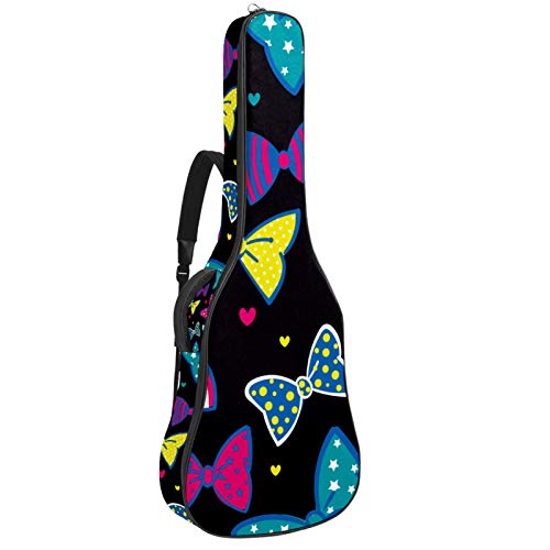 Gitarren-Gigbag, wasserdicht, Reißverschluss, weicher Gitarren-Rucksack, Bassgitarre, Akustik- und klassische Folk-Gitarre, bunte blaue rosa Schleife, kleines Herz