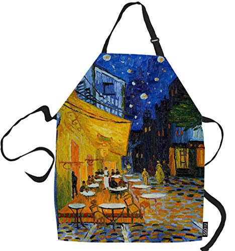 SSOIU Vincent Van Gogh Kochschürze, Café-Terrasse bei Nacht, Küchenschürze zum Backen/Grillen, Unisex, wasserdicht, 78,9 x 68,9 cm