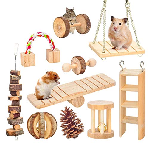 YUYAN Hamster-Kauspielzeug aus natürlichem Holz, zum Aufhängen, für kleine Tiere, Eichhörnchen, Chinchilla, Ratten, 10 Stück
