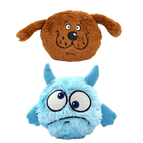 POPETPOP Hundespielzeug/Hundespielzeug, Plüsch, interaktives Vibrationsspielzeug für Haustiere, ohne Batterie, Braun und Blau, 2 Stück