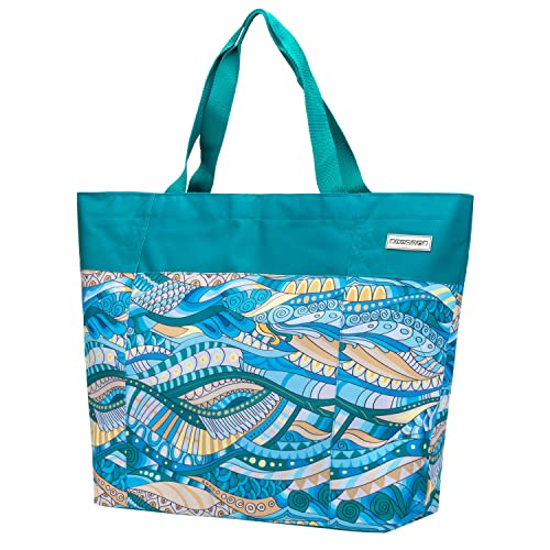 anndora XXL Shopper Ocean - Strandtasche 40 Liter Schultertasche Einkaufstasche türkis Gemustert