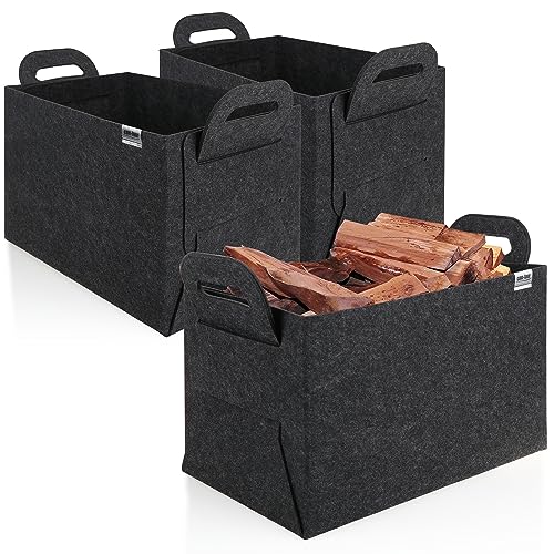 com-four® 3X Filz-Tasche XXL für den Einkauf - Transporttaschen für Zeitungen, Altpapier und Shopping - Kaminholz-Tasche für Brennholz - Einkaufstasche (03 Stück anthrazit 44x31cm)