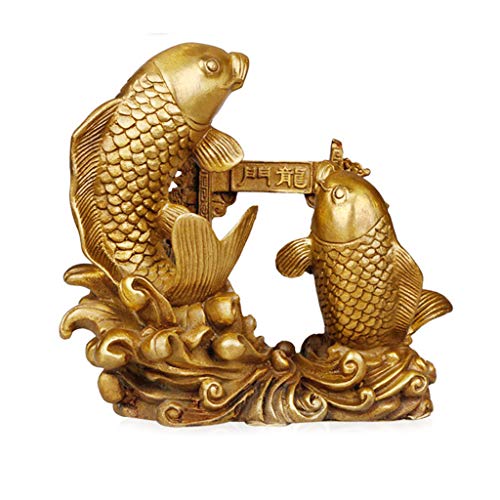 Feng Shui Der Doppelkarpfen, der über das Drachentor springt, Messing-Dekoration, Geschenk, chinesische Arowana-Goldfisch-Statue, die Reichtum und viel Glück anzieht,L