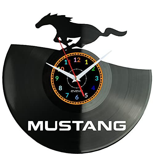 EVEVO Mustang Wanduhr Vinyl Schallplatte Retro-Uhr Handgefertigt Vintage-Geschenk Style Raum Home Dekorationen Tolles Geschenk Uhr Mustang