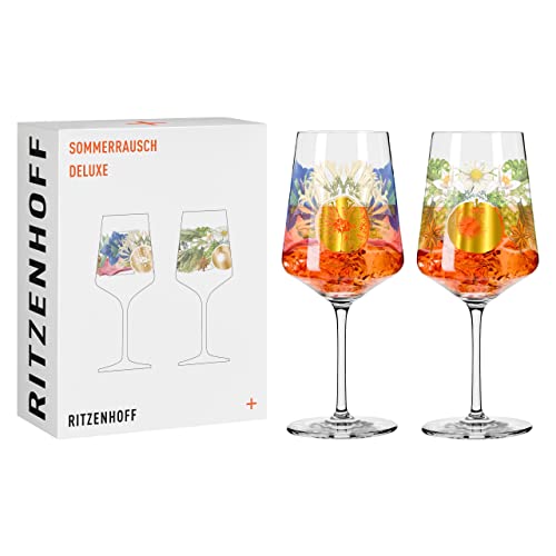 Ritzenhoff 2841017 Aperitif-Glas Sprizz 2er-Set 500 ml – Serie Sommerrausch Deluxe Nr. 17 + 18 mit bunter Collage – Made in Germany