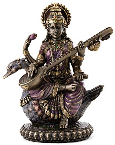 Top Collection Hindu-Göttin der Musik und des Wissens Saraswati sitzend auf Schwan spielt Vina Statue Skulptur
