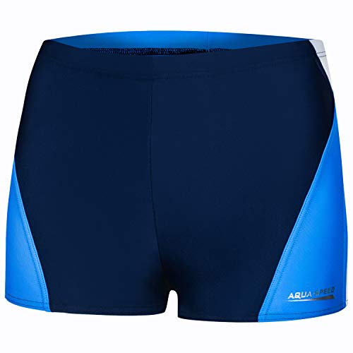 Aqua Speed Kurze Enge Badehosen Jungen + gratis eBook | Kasetnbadehose | Schwimmhose Herren | UV Badepants | Alex, Gr. S, 452 Navy White Blue