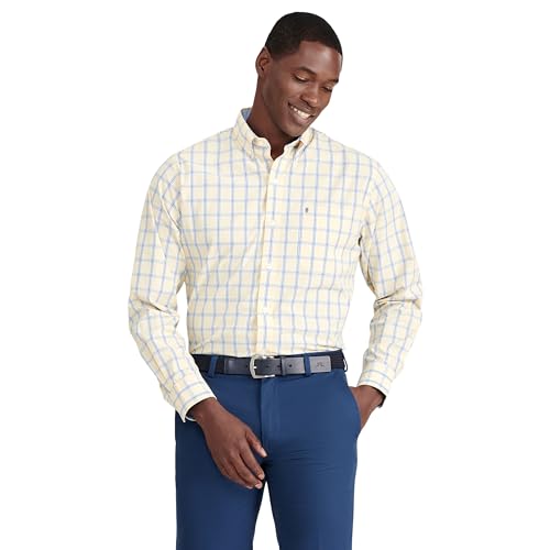 IZOD Herren Advantage Performance Kariertes Langarmhemd mit Knopfleiste Hemd mit Button-Down-Kragen, Golden Cream, XX-Large