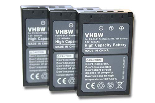 vhbw 3X Akku kompatibel mit Olympus D-SLR E400, E-400, E-410, E-420, E-450, E-600 Kamera Digicam DSLR (900mAh, 7,2V, Li-Ion)