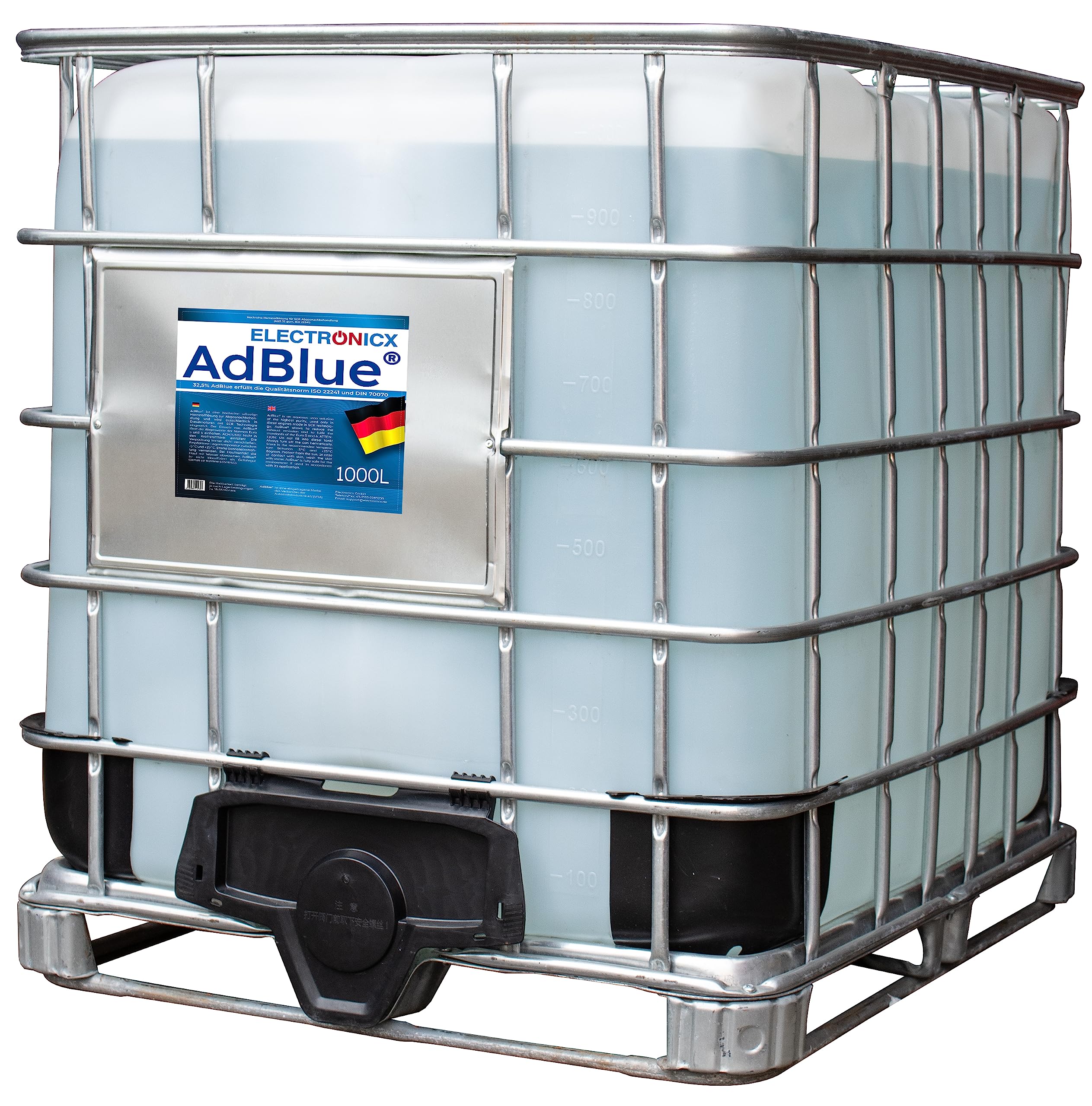 Electronicx AdBlue 1000 Liter für Diesel IBC Container - Harnstofflösung ISO 22241/1, DIN 70070 VDA-lizenziert - SCR-Abgasnachbehandlung