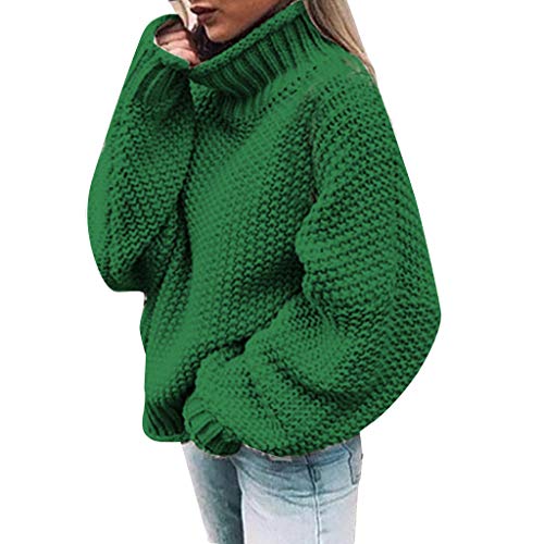 MMOOVV Pullover Damen Winter Lässig Gestrickt Solide Langarm Sweater Top Oberteile (Grün L)