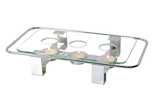 NewlineNY Geschirrwärmer, Glas, verchromt, rechteckig, 3 Löcher, Teelicht