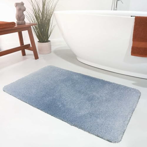 Wecon Home Moderner Flauschiger Badezimmerteppich mit antirutsch Rücken - Luuk (60 x 100 cm, graublau)
