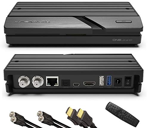 Dreambox One Ultra HD 2X DVB-S2X Multistream Tuner (4K, 2160p, E2 Linux, Dual WiFi H.265, HEVC) inkl. conecto Kabelset
