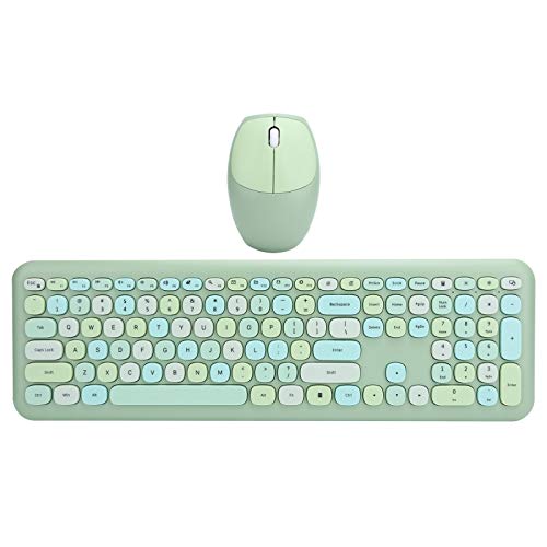 Drahtlose Tastatur- und Mauskombination, 110-Tasten-Gaming-Tastatur im Macaron-Farbstil, Unterstützung mehrerer Systeme, 1-Mbit/s-Hochgeschwindigkeitsübertragung(Grüne Mischfarbe)