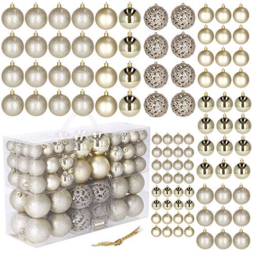 SPRINGOS Weihnachtsbaumkugeln aus Kunststoff 100 Stück Goldfarbene Kugeln Tannenbaumkugeln-Set Dekoration für Weihnachten Party Hochzeit (Gold)