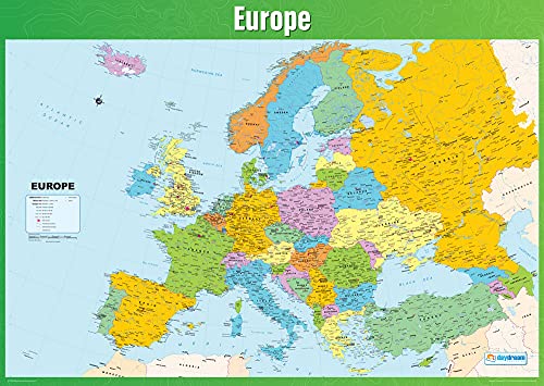 Daydream Education Europakarte, Geographie-Poster, laminiertes Glanzpapier, 85 x 59,4 cm (DIN A1), für den Klassenraum (evtl. nicht in dt. Sprache)