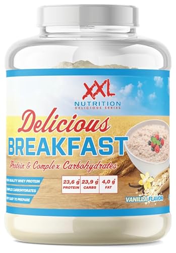 XXL Nutrition - Delicious Breakfast - Perfektes Frühstück, Hochwertiges Molkenproteinkonzentrat (23,3g), 6 Komplexen Kohlenhydrate (22,5g), Frühstücksbrei - 1000 Gramm - Vanille
