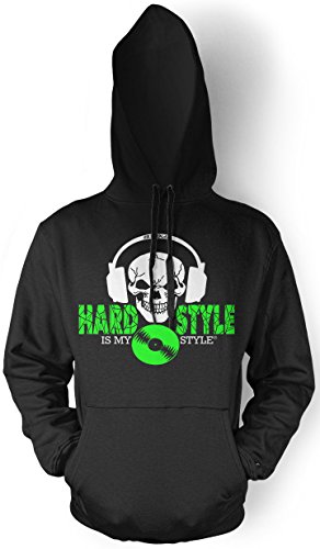 Hardstyle is My Style Männer und Herren Kapuzenpullover | Hardcore Musik Minimal Geschenk | M4 FB (Schwarz- Druck Neongrün, M)