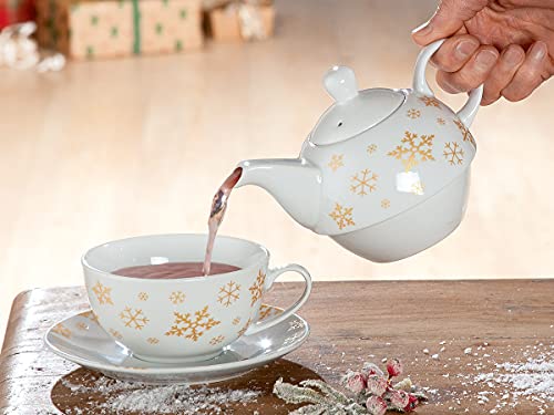 Tea for one " Goldkristalle" Kanne,Tasse und Untertasse in einem. Porzellan, Weihnachten Advent Geschenk