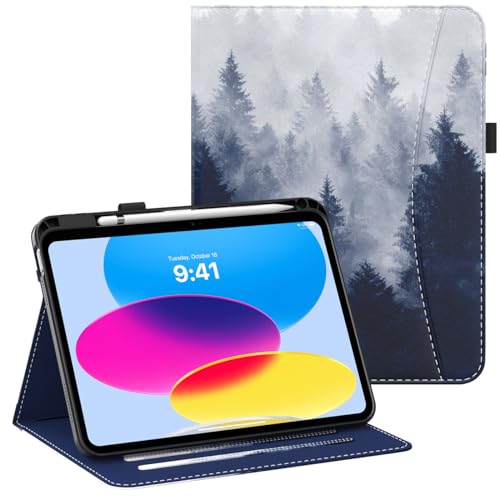 MoKo für iPad 10. Generation Hülle iPad 10,9 Zoll Hülle 2022 mit Stifthalter, Multi-Winkel-Betrachtung iPad 10 Hülle mit Weicher TPU Rückseite Handschlaufe für iPad 10. Generation 2022, Grauer Wald