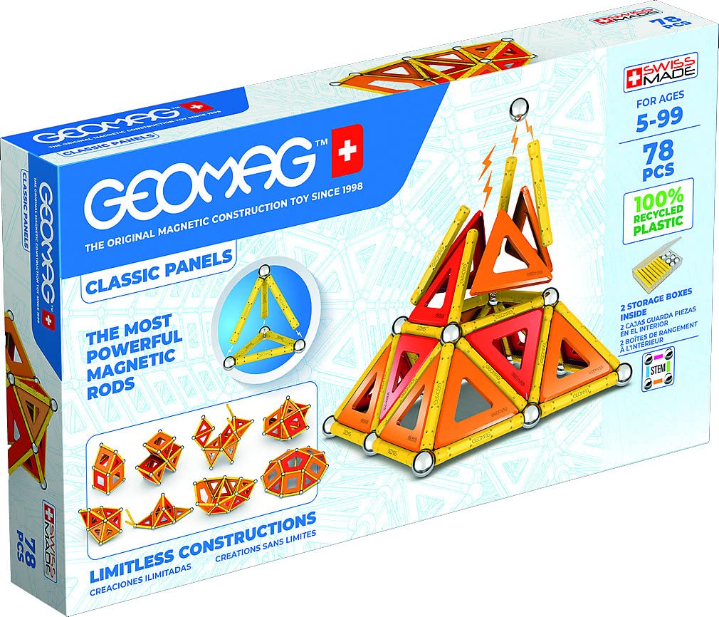Geomag - Classic Panels 78 Teile - Magnetisches Konstruktionsspielzeug für Kinder - Green Line - Lernspiel aus 100% Recyclingkunststoff