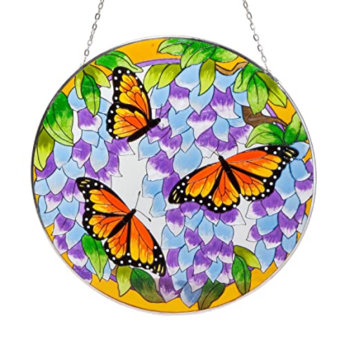 Bits and Pieces - Monarchfalter Schmetterling Sonnenfänger - Handbemaltes Kunstglas - Fenster oder Terrassendeko - 25cm Durchmesser - Glasbild, Fensterbild