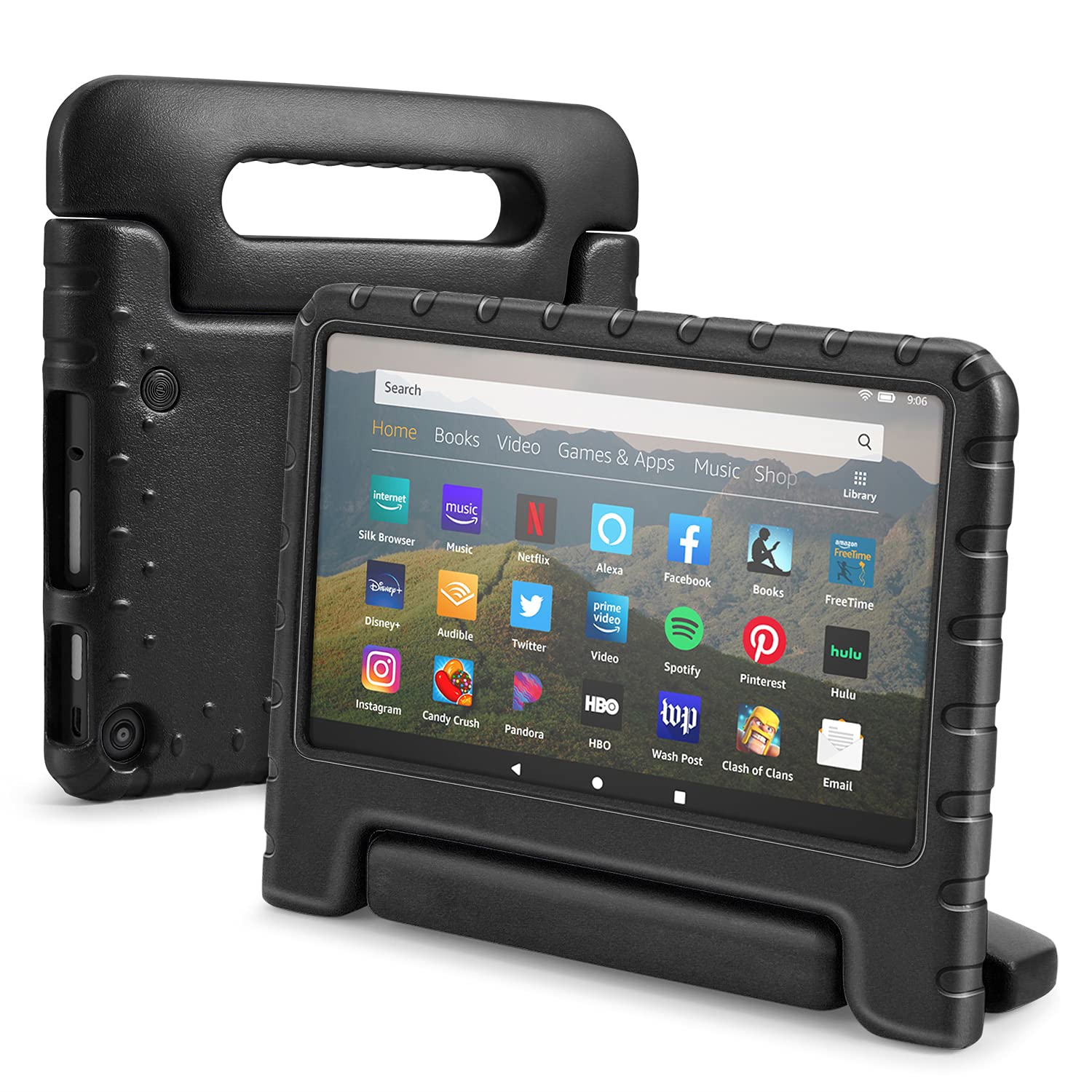 TNP Fire 7 Tablet Hülle, kompatibel mit Amazon Kindle Fire 7 Tablet 9. Generation - 2019, kinderfreundliche Hülle für 7-Zoll-Display Fire-Tablet, aus Eva Foam, mit Tragegriff und Ständer, Schwarz