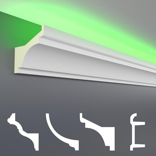 HEXIM LED Stuckleisten Sparpakete - Indirekte Beleuchtung mit Deckenleisten aus PU, leicht & lichtundurchlässig- (2m LED-2) Stuckprofil Profil Set